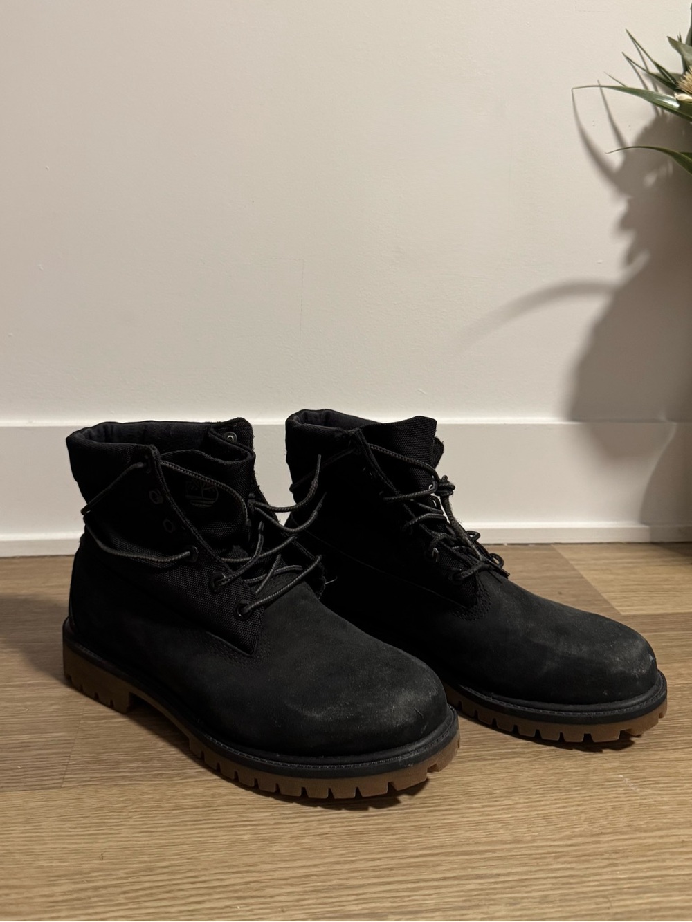 Timberland Men's Black Lace-Up Work Boot with Brown Lug Sole